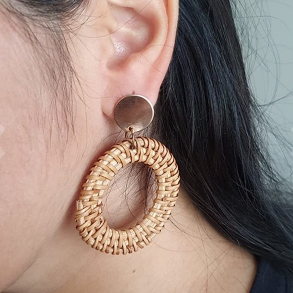 Betsey Johnson Rattan Wicker Straw Dangle Earring - Picture 5 of 9